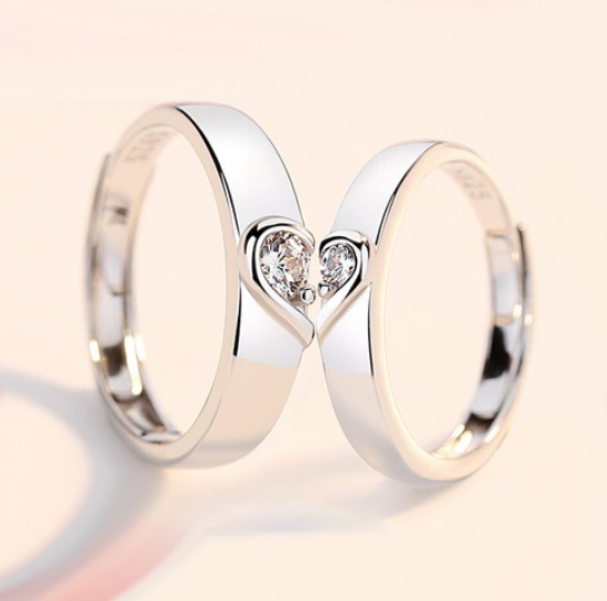 Couple Ring Set | Moissanite Silver Adjustable Promise Ring
