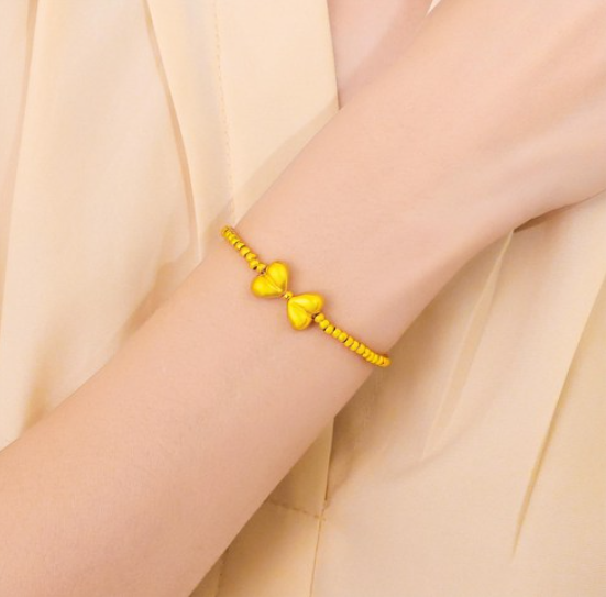 Gold Ribbon Bead Bracelet – Cute & Adjustable | BEIJE × LILY