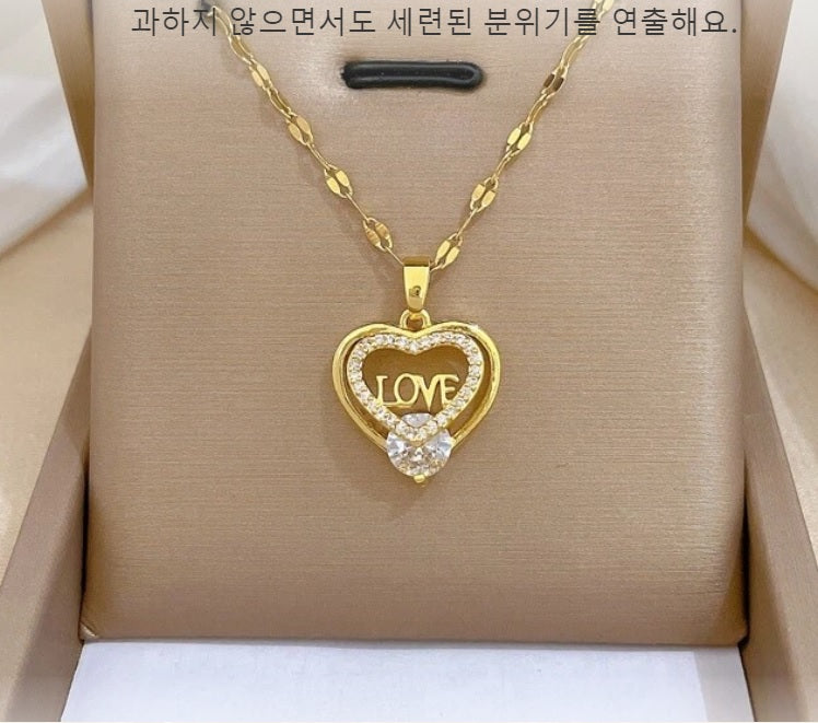 LILY 14K Gold Plated Love Heart Necklace — LOVE Zirconia Pendant | Romantic Gift
