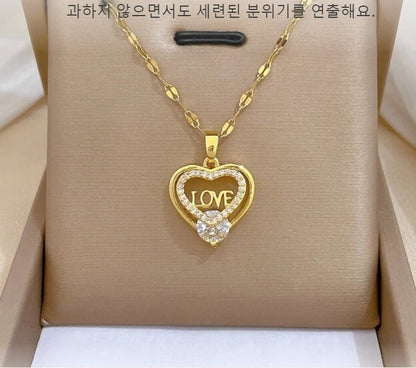 Heart Necklace – 14K Gold Plated Love Heart Zirconia Pendant