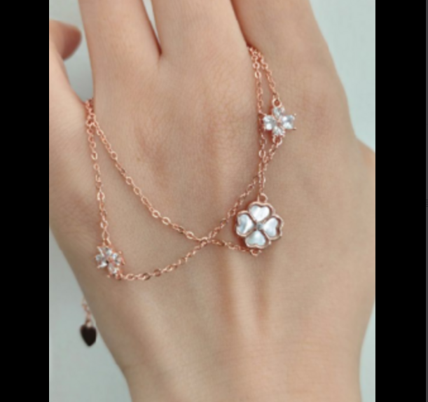 14K Gold Plated Lucky Four-Leaf Clover Layered Double-Strand Rose Gold Bracelet