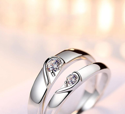 Couple Ring Set | Moissanite Silver Adjustable Promise Ring