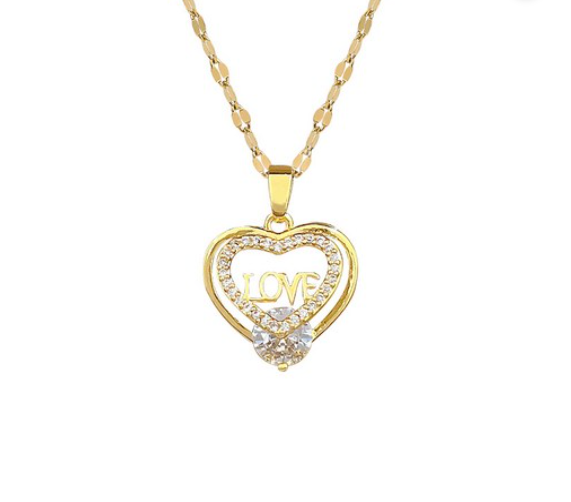 LILY 14K Gold Plated Love Heart Necklace — LOVE Zirconia Pendant | Romantic Gift