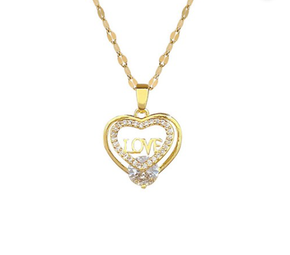 Heart Necklace – 14K Gold Plated Love Heart Zirconia Pendant