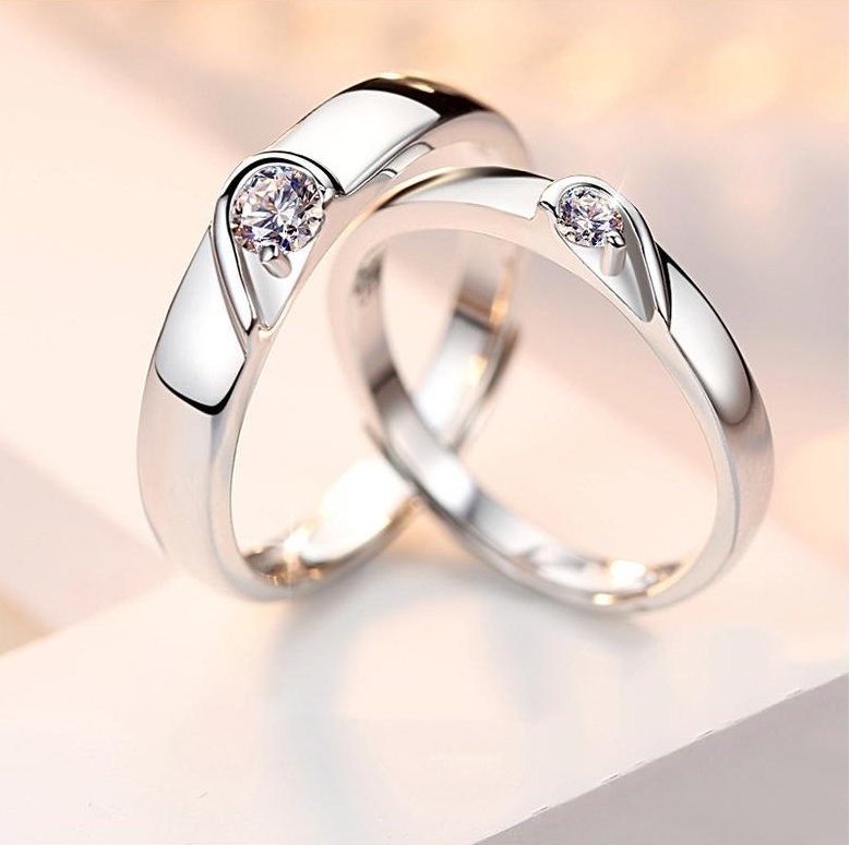 Couple Ring Set | Moissanite Silver Adjustable Promise Ring