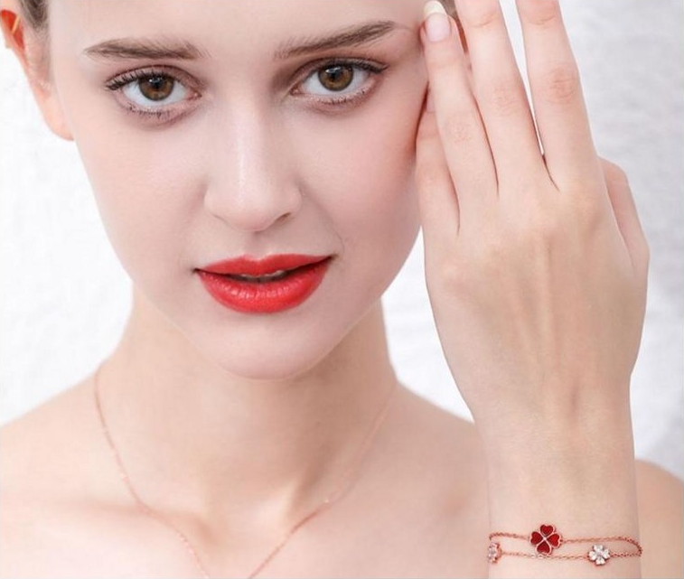 14K Gold Plated Lucky Four-Leaf Clover Layered Double-Strand Rose Gold Bracelet
