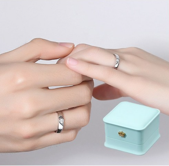 Couple Ring Set | Moissanite Silver Adjustable Promise Ring