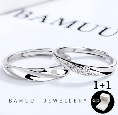 Couple Ring Set – 14K Rhodium Plated His &amp; Hers Rings