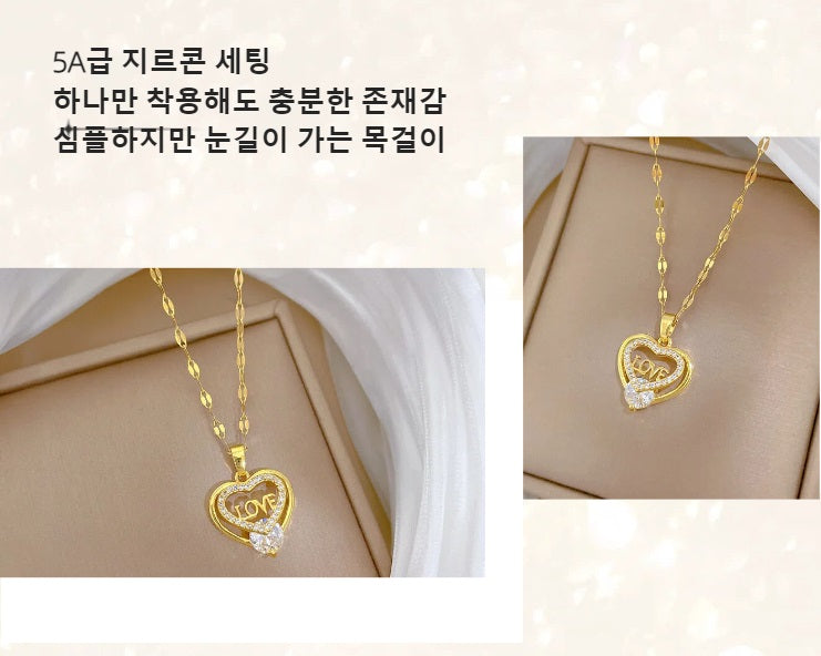 LILY 14K Gold Plated Love Heart Necklace — LOVE Zirconia Pendant | Romantic Gift