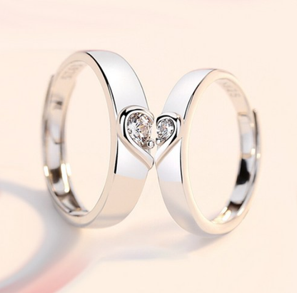 Couple Ring Set | Moissanite Silver Adjustable Promise Ring