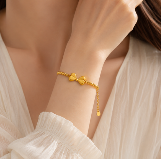 Gold Ribbon Bead Bracelet – Cute &amp; Adjustable | BEIJE × LILY