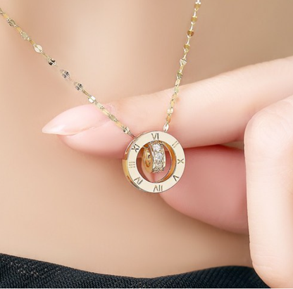 14K/18K Gold Roman Numeral Circle Diamond CZ Pendant Necklace | Juriette