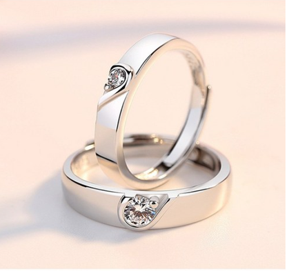 Couple Ring Set | Moissanite Silver Adjustable Promise Ring