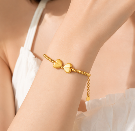 Gold Ribbon Bead Bracelet – Cute &amp; Adjustable | BEIJE × LILY