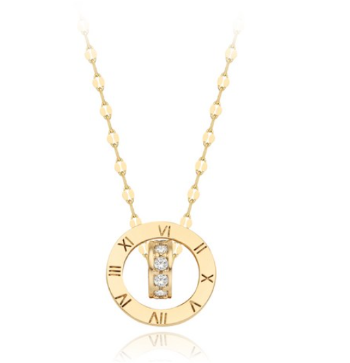 14K/18K Gold Roman Numeral Circle Diamond CZ Pendant Necklace | Juriette