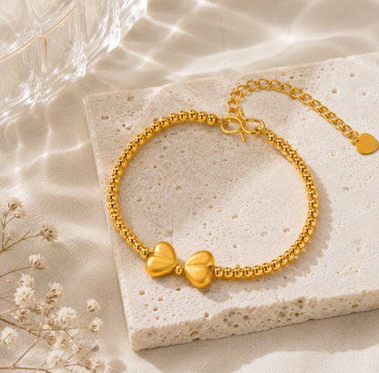 Gold Ribbon Bead Bracelet – Cute &amp; Adjustable | BEIJE × LILY