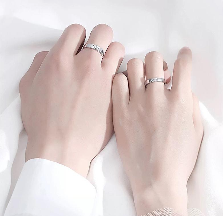 Couple Ring Set | Moissanite Silver Adjustable Promise Ring