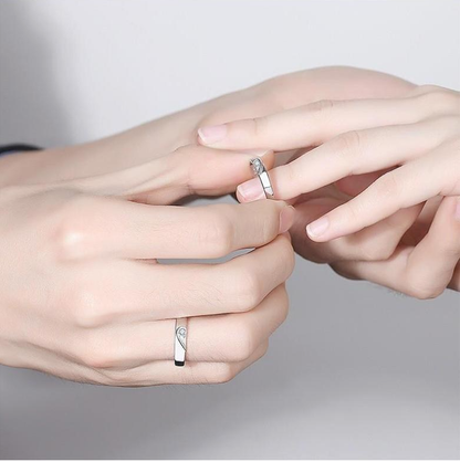 Couple Ring Set | Moissanite Silver Adjustable Promise Ring