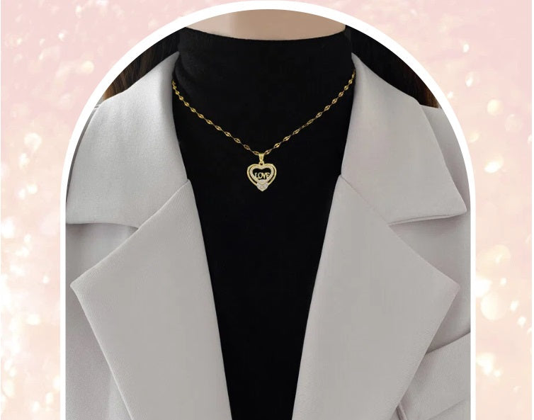 LILY 14K Gold Plated Love Heart Necklace — LOVE Zirconia Pendant | Romantic Gift