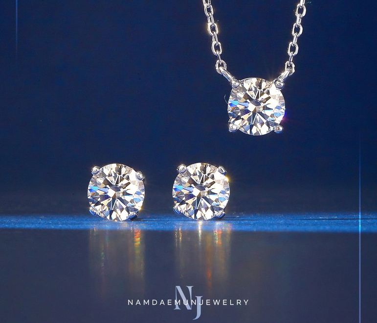 LILY GRA Certified Moissanite Diamond 4-Prong Necklace & Earring Set | 18K Gold Plated