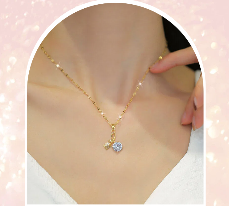 14K Gold Plated Ribbon Pendant Necklace for Women - Daily Point Accessory PG-03