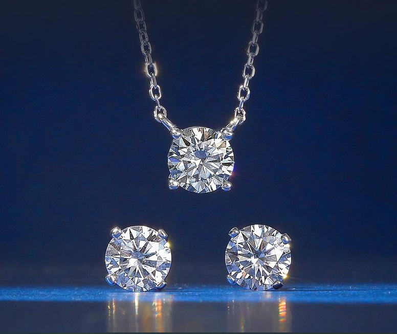 LILY GRA Certified Moissanite Diamond 4-Prong Necklace & Earring Set | 18K Gold Plated