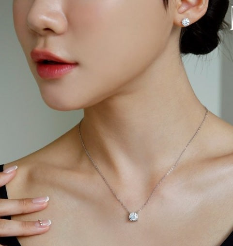 LILY GRA Certified Moissanite Diamond 4-Prong Necklace & Earring Set | 18K Gold Plated