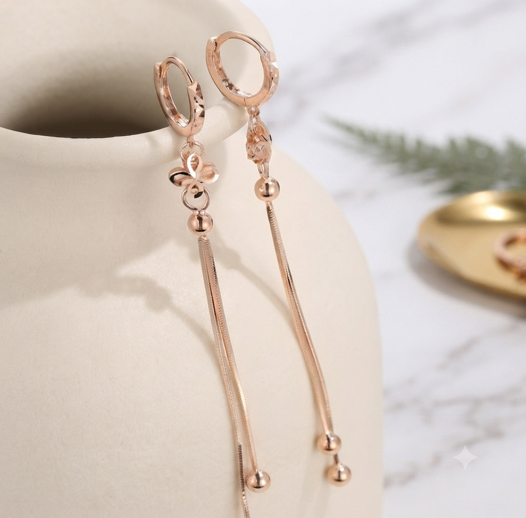 LILY 14K Gold Plated Long Drop Chain Earrings — Women's Daily Jewelry