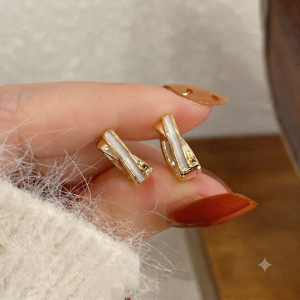 LILY 14K Gold Filled Natural Mother of Pearl Rose Gold One-Touch Ring Earrings — Premium Daily Jewelry