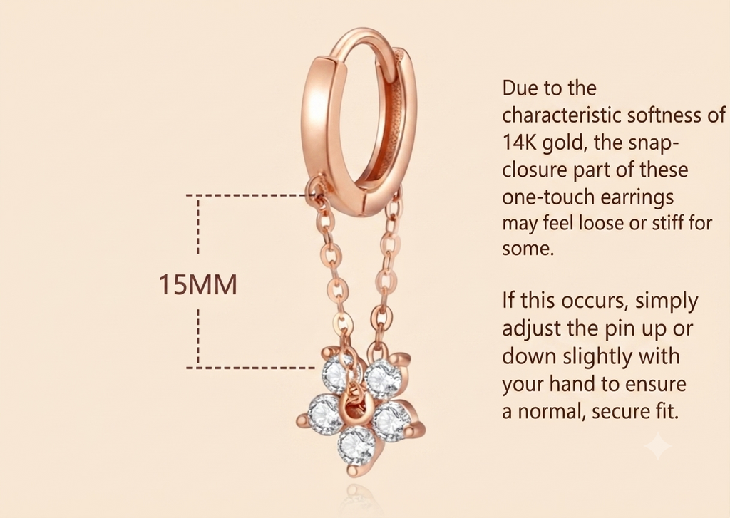 LILY 14K Gold Plated One-Touch Flower Earrings — Women's Elegant Daily Jewelry