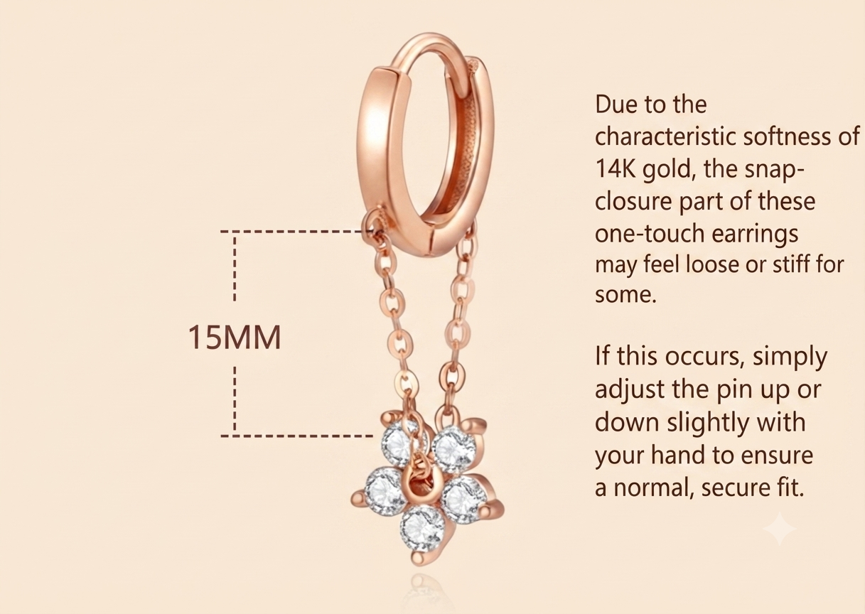 LILY 14K Gold Plated One-Touch Flower Earrings — Women's Elegant Daily Jewelry