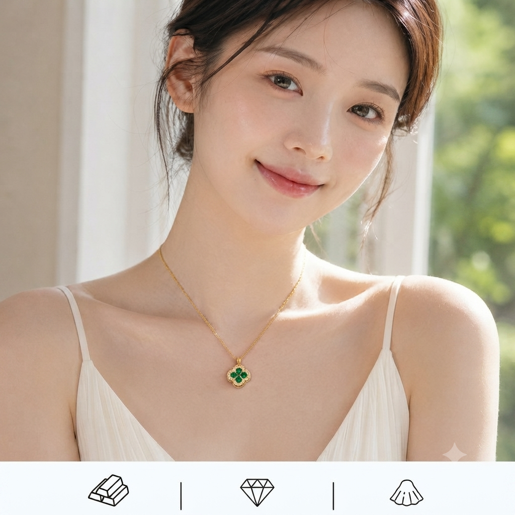 LILY 18K Gold Plated Clover Necklace — Lucky Zirconia Pendant | Gift for Her