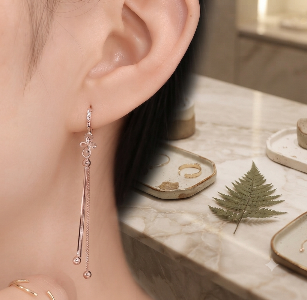 LILY 14K Gold Plated Long Drop Chain Earrings — Women's Daily Jewelry