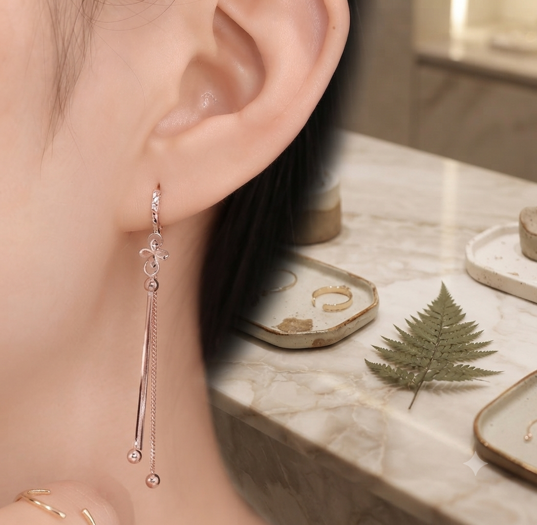 LILY 14K Gold Plated Long Drop Chain Earrings — Women's Daily Jewelry
