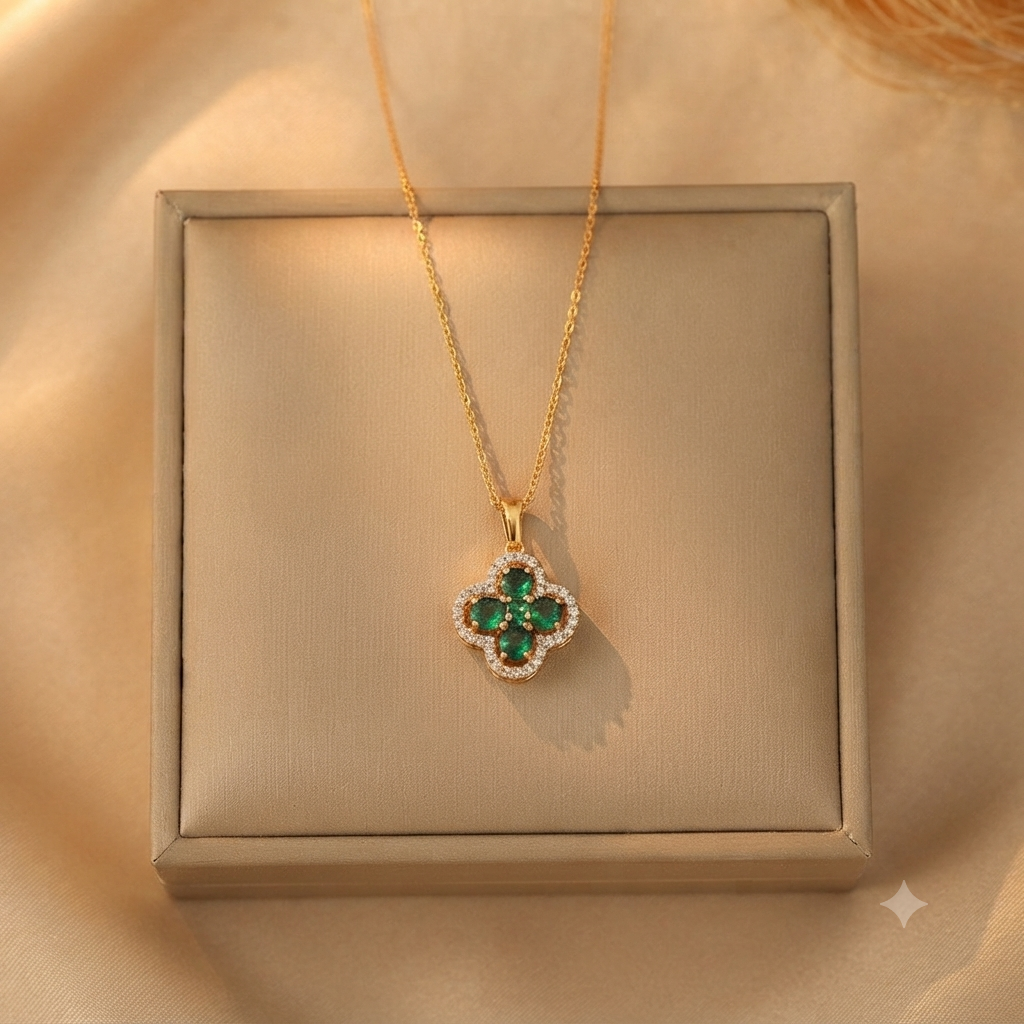 LILY 18K Gold Plated Clover Necklace — Lucky Zirconia Pendant | Gift for Her