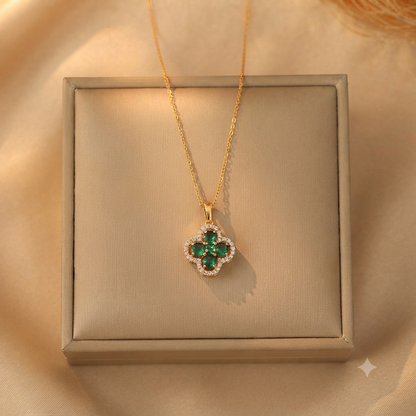 18K Gold Plated Clover Necklace — Lucky Zirconia Pendant