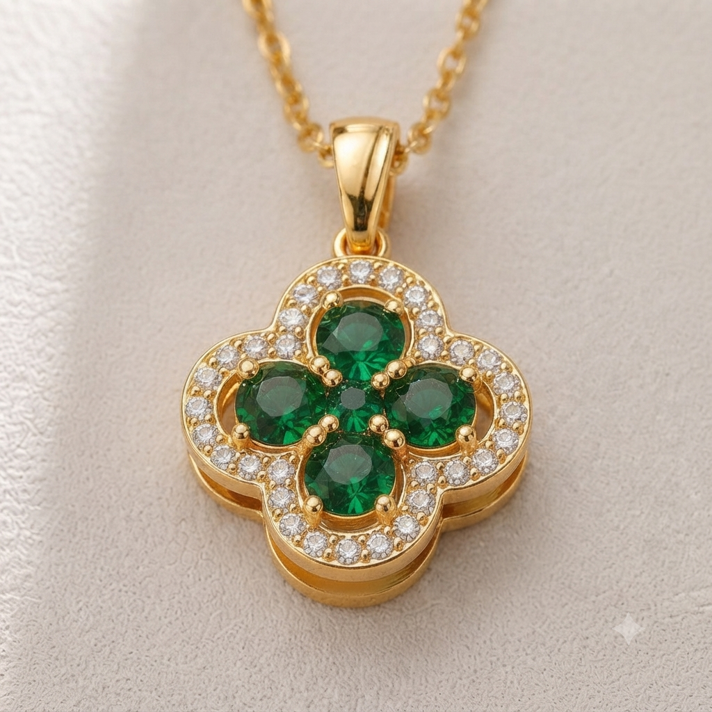 LILY 18K Gold Plated Clover Necklace — Lucky Zirconia Pendant | Gift for Her