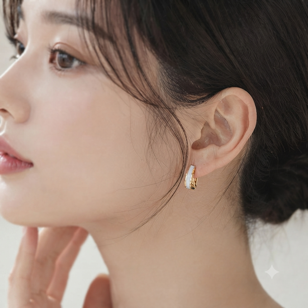 LILY 14K Gold Filled Natural Mother of Pearl Rose Gold One-Touch Ring Earrings — Premium Daily Jewelry