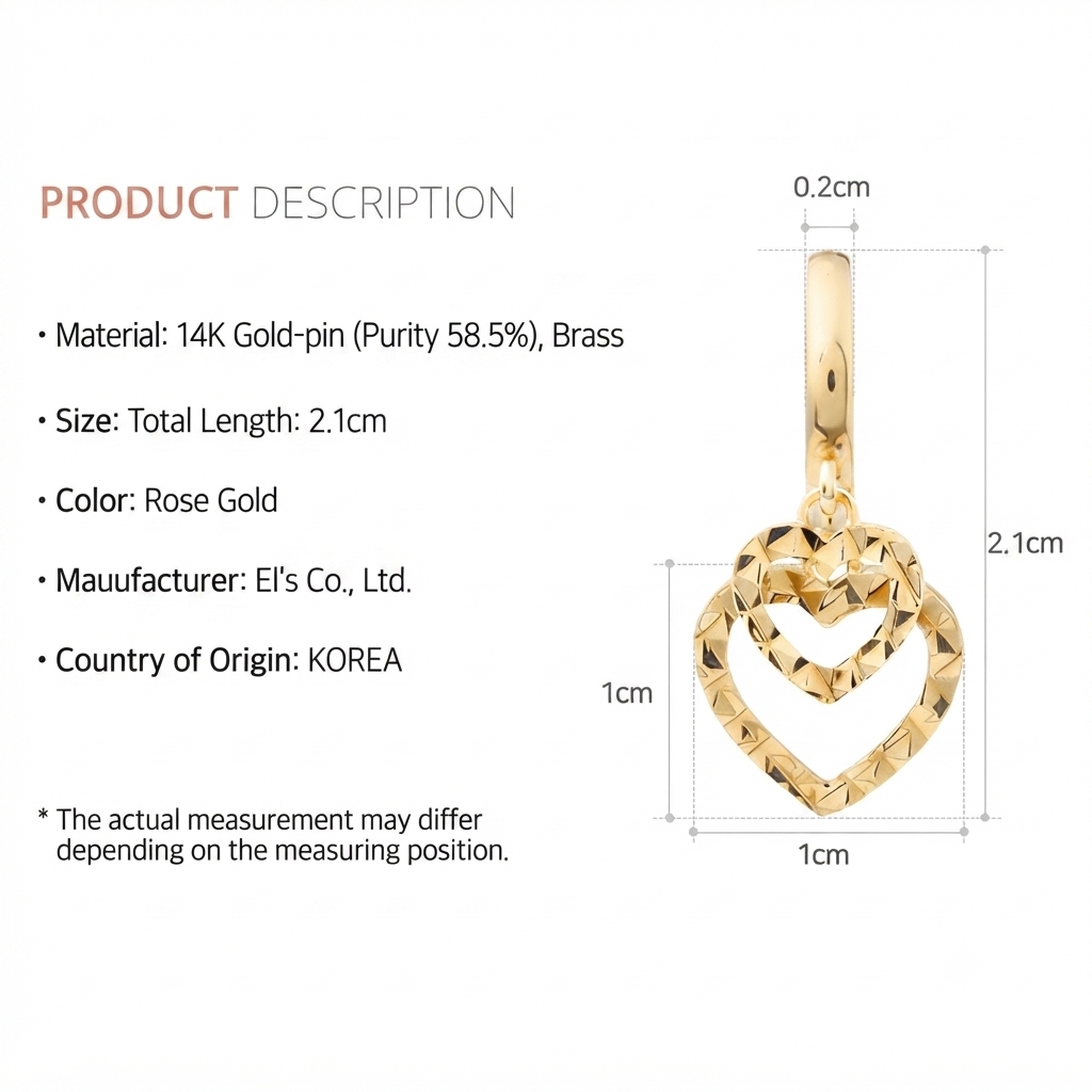 LILY 14K Gold Plated Cutting Heart Ring One-Touch Drop Earrings — With Gift Case