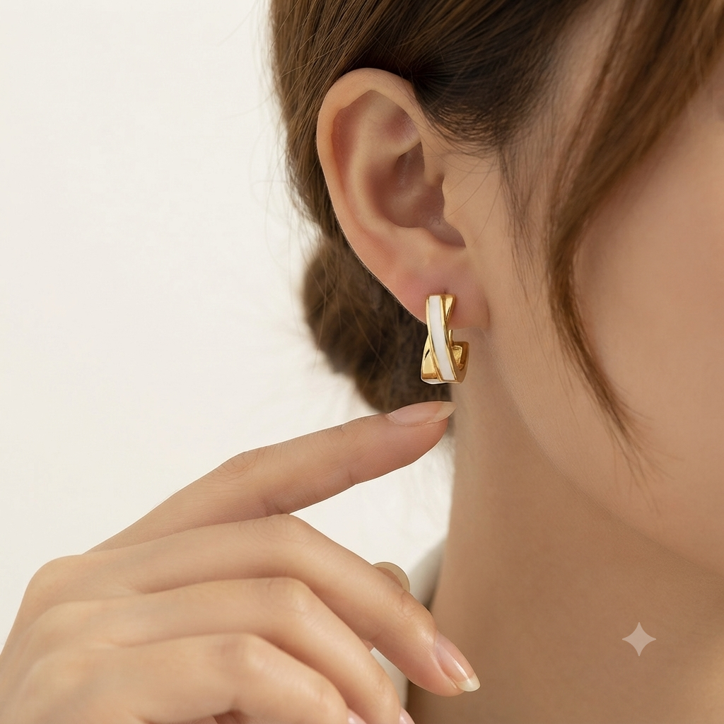 LILY 14K Gold Filled Natural Mother of Pearl Rose Gold One-Touch Ring Earrings — Premium Daily Jewelry