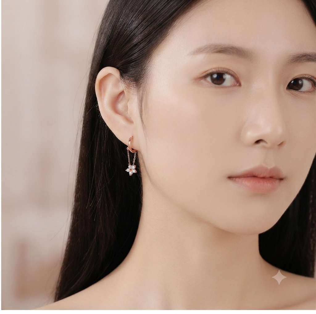 LILY 14K Gold Plated One-Touch Flower Earrings — Women's Elegant Daily Jewelry