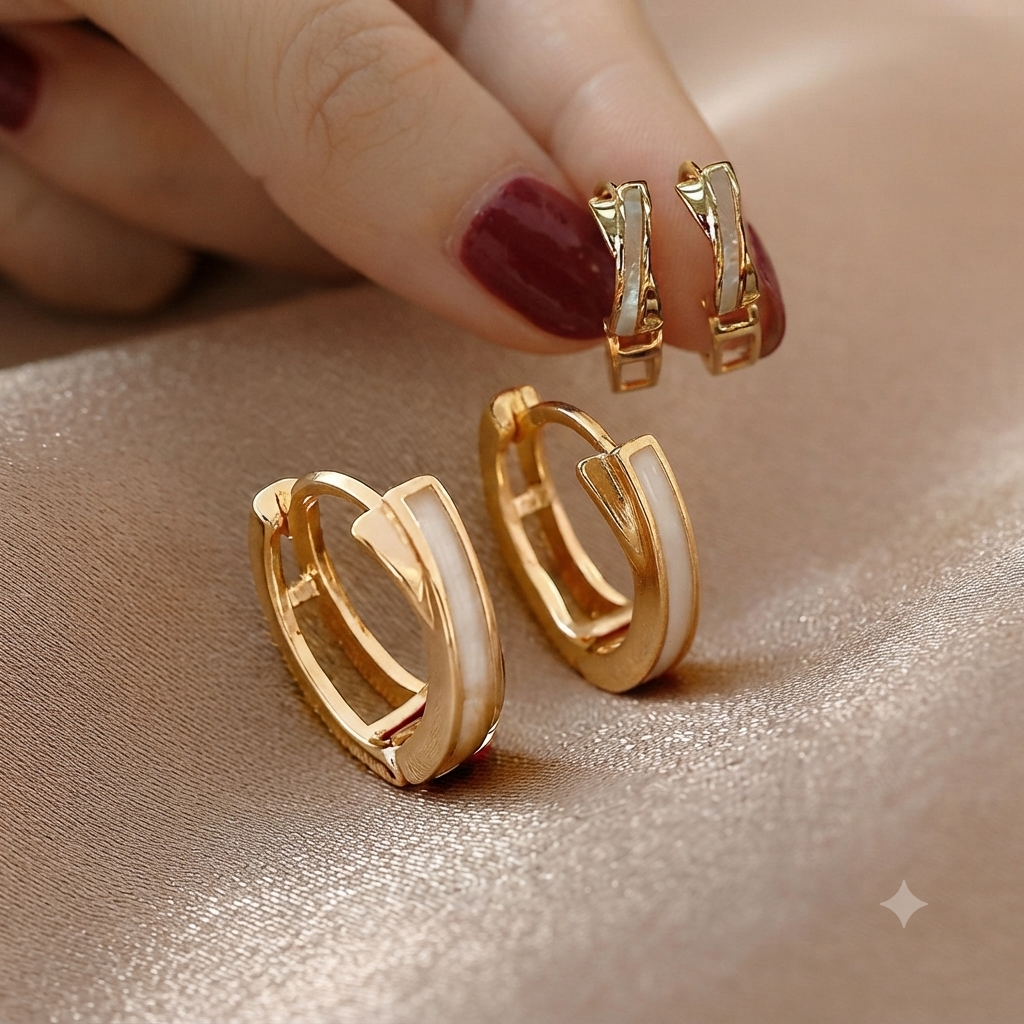 LILY 14K Gold Filled Natural Mother of Pearl Rose Gold One-Touch Ring Earrings — Premium Daily Jewelry