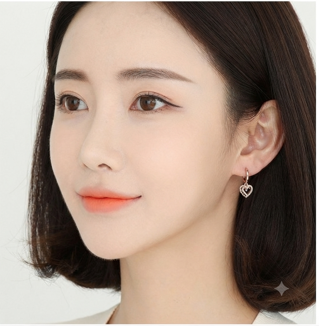 LILY 14K Gold Plated Cutting Heart Ring One-Touch Drop Earrings — With Gift Case