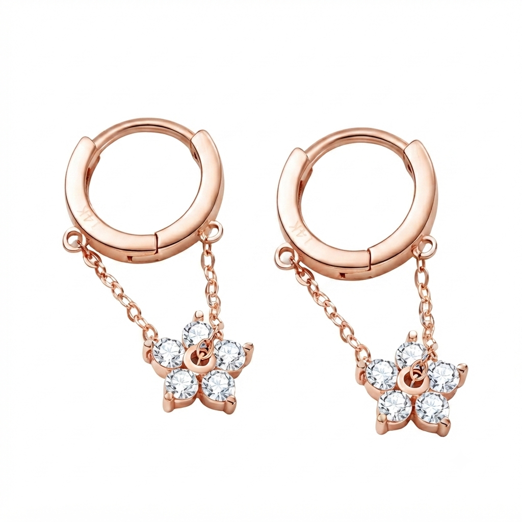 LILY 14K Gold Plated One-Touch Flower Earrings — Women's Elegant Daily Jewelry