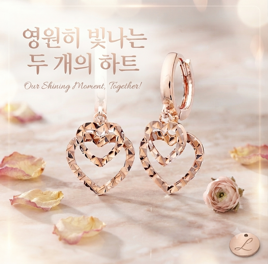 LILY 14K Gold Plated Cutting Heart Ring One-Touch Drop Earrings — With Gift Case